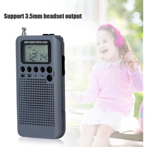 Digital Display Pocket Radio AM FM Radio HRD-104 Portable w/ 40mm Driver Speaker Lightweight Portable Music Element