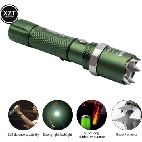 Hidden Attack Head Flashlight Self Defense Tactical LED Flashlight 18650/AAA Battery Lantern Camping Adjust Focus Lamp Spiny Tip