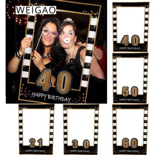 WEIGAO 21/30/40/50/60th Photo Booth Frame Happy Birthday Anniversary Party Decoration Adult 30 40 50th PhotoBooth Props Supply