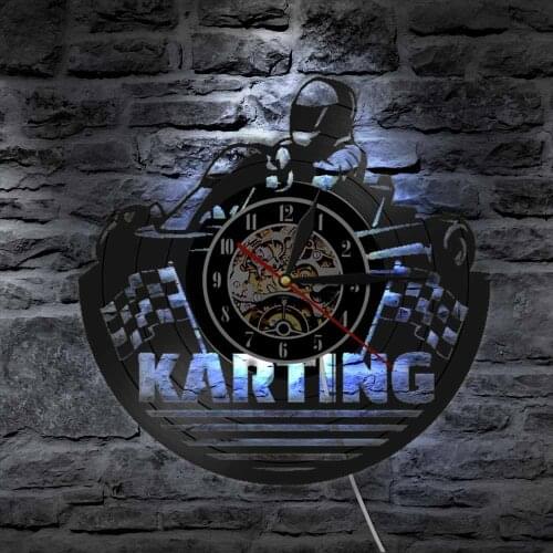Go Kart Vintage Vinyl Record Wall Clock Go Kart Open Wheel Car Auto Racing Motorsport Wall Art Clock Boy Room Decoration Gift