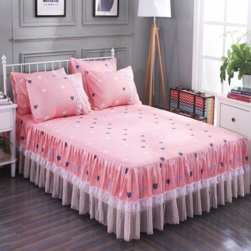 3 Pcs Princess Lace Bed Spreads Flowers Bed Skirt King Size Anti-skidding Bedding Set Luxury with Pillowcases Home Textiles