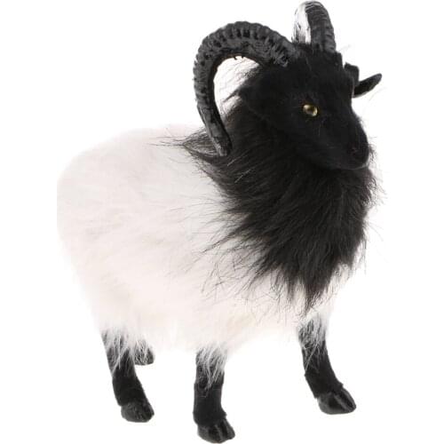 Goat Garden Statue Ornament Hand Cast Painted Sculpture Black and White