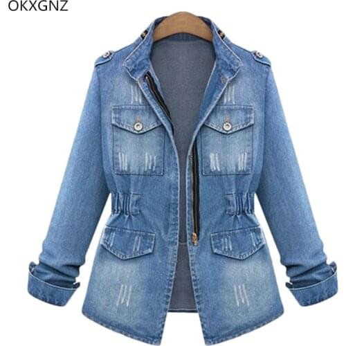 OKXGNZ Europe Style Denim Jacket Coat Female Spring Costume Long Sleeve Plus Size 5XL Cowboy Casual Tops Women Basic Coats