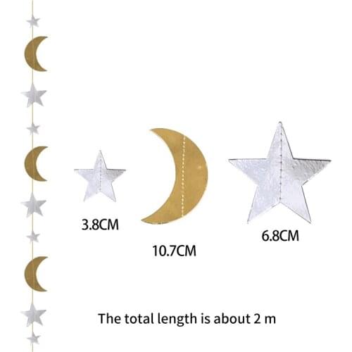 Best Selling 2m Gold Glitter Moon Five-pointed Star Garland Hanging String Wedding Birthday Party Kindergarten Party Decoration
