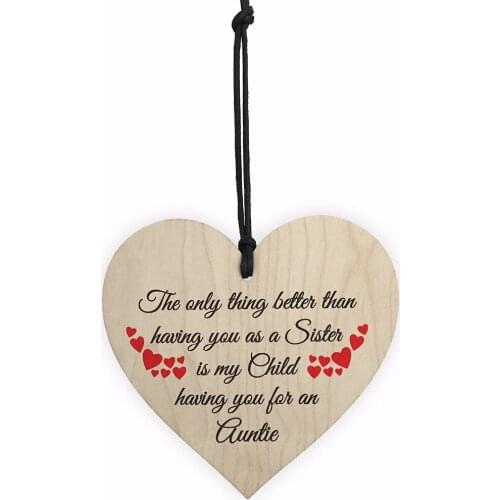 Meijiafei SISTER Child Having You As Auntie Sign Wooden Hanging Heart Christmas Plaque Aunt Birthday Sign New
