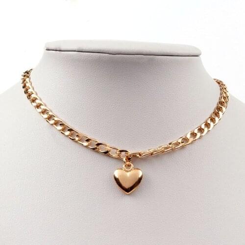 Cute Fashion Peach Heart Pendant Chain Choker Necklace Charms Women Trendy Punk Thick Gold Color Clavicle Chain Necklace