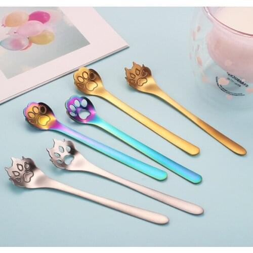 Mini Cute High Quality Gold Cat Claw Creative Coffee Stainless Steel Spoon Dessert Stirring Spoon Cute Mini Kitchen Teaspoons