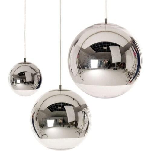 Minimalism Silver Mirror Ball Pendant Lighting Globe Glass LED Lamp Living Room Bedroom Kitchen Home Decorative Hanging Lights