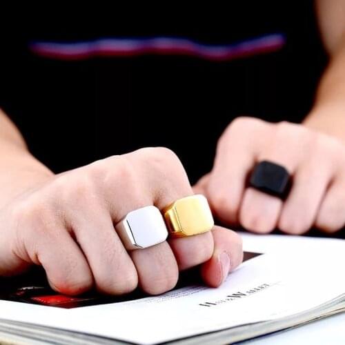 Fashion Men Ring Stainless Steel Simple Style Black Silver Color Square Ring Charm Hiphop Male Jewelry Party Gift