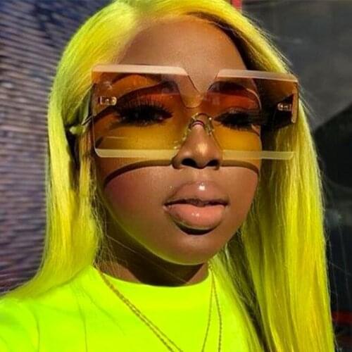 Fashion Brand Rimless Square Womens Sunglasses oversized Gradient shades for women Big frame vintage eyewear