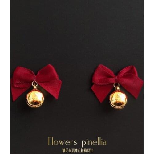 Fashion Retro Red Geometric Bow Bell Ear Clips Christmas Gift Girl Cute Sweet Earring Trend