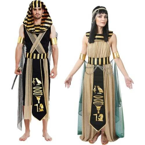 Halloween Mens Pharaoh Costume Cosplay Egypt Egyptian King Women Empress Cleopatra Queen Priest Costume Outfits for Adult