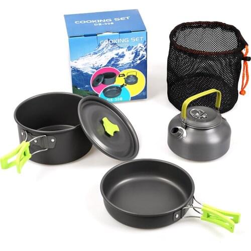 Outdoor Camping Cookware Pots Set Combination Portable Aluminum Teapot Foldable Cooking Crockery