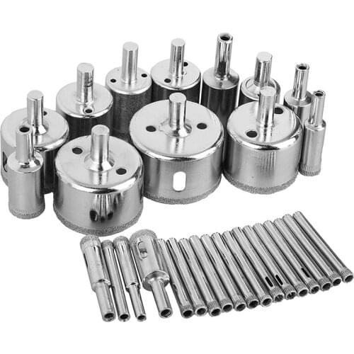 30Pcs Diamond Coated Drill Bit Set Tile Marble Gl Ceramic Hole Saw Drilling Bits for Power Tools 6-50mm