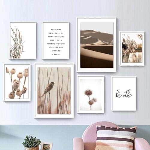 Nordic Posters And Prints Wall Art Canvas Painting Sand Hand Flower Reed Dune Hill Bird Wall Pictures For Living Room Home Decor