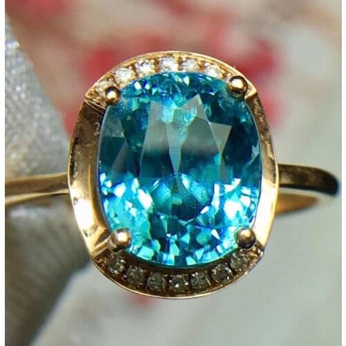 Fine Jewelry Real 18K Rose Gold 100% Natural Blue Zircon Gemstone 5ct 18k Gold Diamonds Stone Fine Rings for Women Jewelries