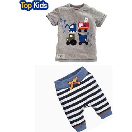 BCS178-1 Retail 2 pcs Set New baby kids boys summer clothes short-sleeve T-shirt top + striped pants children clothing set