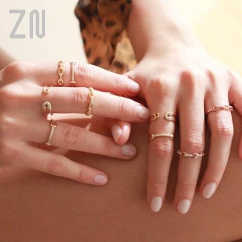ZN New Finger Rings Pave Setting Cubic Zircon Pin Open Rings For Women Adjustable Party Chain Design Ring Wedding Accessory
