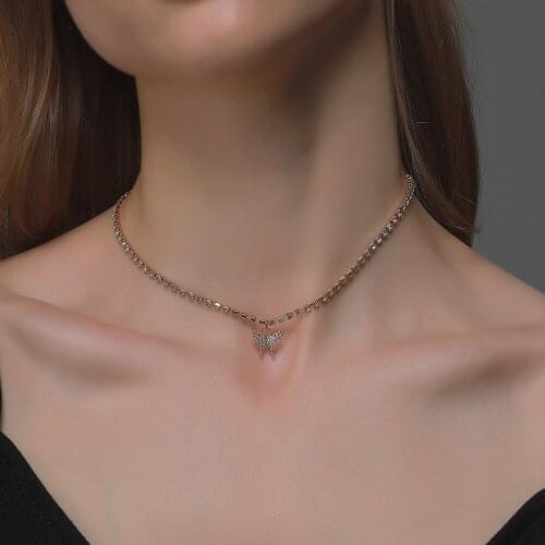 Zircon Butterfly Necklace for Women Short Rhinestone Clavicle Chain Pendant Short Necklace Choker Fashion Trend Jewelry New 2020