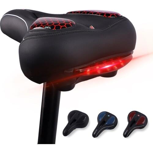 Bike Gel Seat Cushion with Tail Light Bicycle Soft Seat with Dual Shock Absorbing Ball Road MTB Bike Saddle Pad Bike Accessories