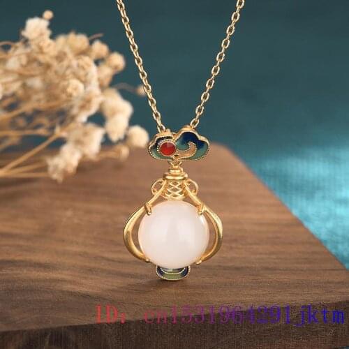 White Jade Vase Pendant Women Chinese Charm Fashion Gemstone Agate Zircon Necklace Gifts Crystal Chalcedony 925 Silver Natural