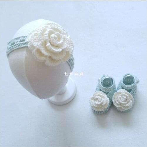 QYFLYXUEHand Woven New Baby Hundred Day Gift Set, Big Flower, Hair Band, Cute Princess Baby Shoes