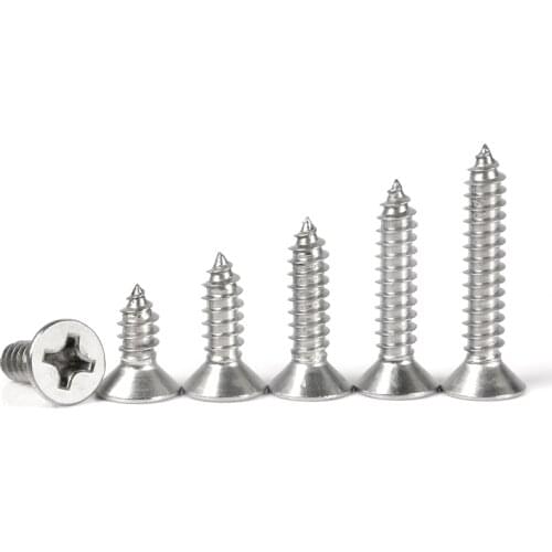 Free shipping 50pcs Stainless Steel 304 M3 M3.5 M4Cross Recessed Flat CountersunK Head Screws Phillips Self-tapping Wood Screws