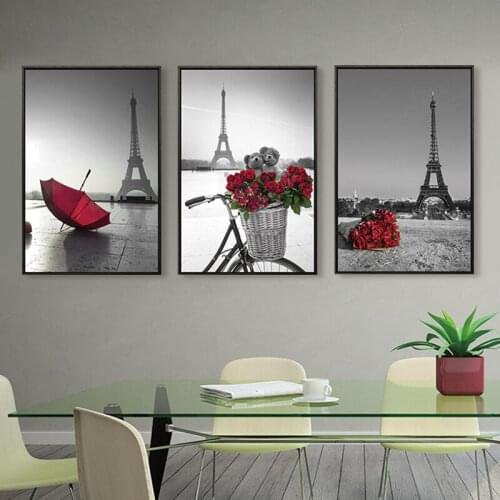 Nordic Simple Poster Prints Red Rose Paris Tower Umbrella Pictures Wall Canvas Painting Abstract Photo Art Home Decoration