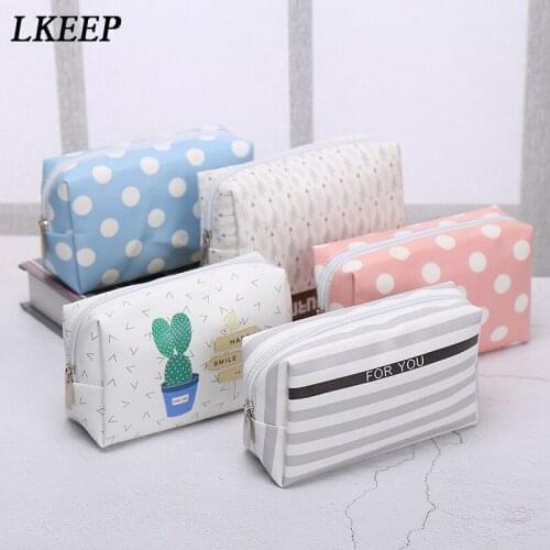 Korean Style Toiletry Bags PU Leather Cosmetic Bag Small Organizer Women Makeup Bag Beauty Storage Wash Toiletry Kit