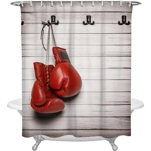 Waterproof Shower Curtains Red Boxing Gloves Against Wooden Wall Shower Curtain Frabic Polyester Bathroom decor Curtain