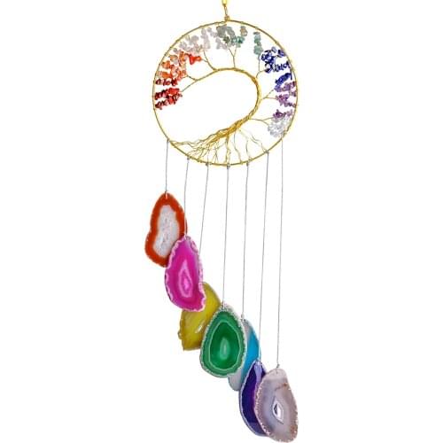 Healing Reiki 7 Chakra Natural Crystal Tree Of Life Slices Agate Mineral Handmade Wall Hanging Ornaments Home Decoration