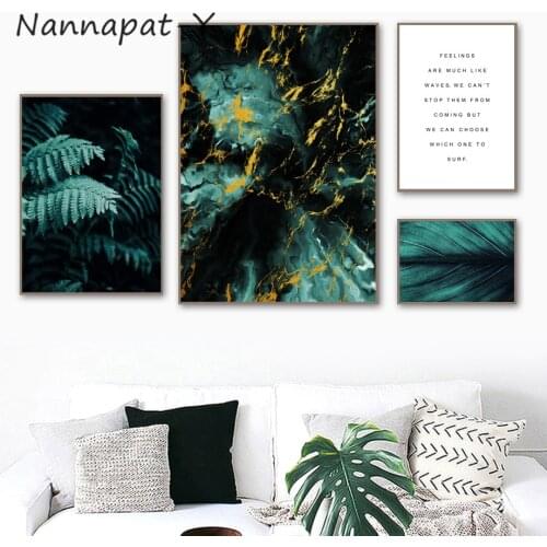 Green Fern Leaf Marble Cloud Quotes Nordic Posters And Prints Wall Art Canvas Painting Plant Wall Pictures For Living Room Decor