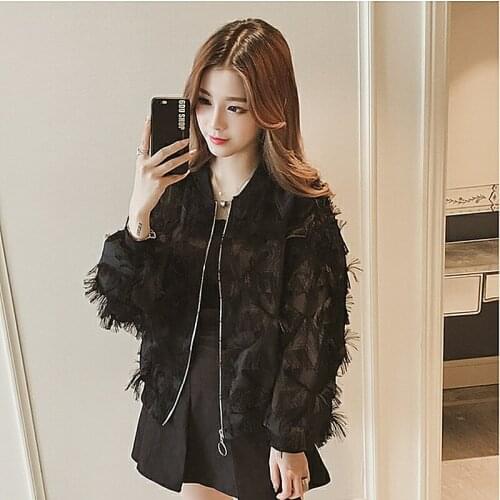 2019 Spring Summer New Short Jacket Female Fashion Feather Tassel Loose Comfortable Long-sleeved Women Coat Standing Collar