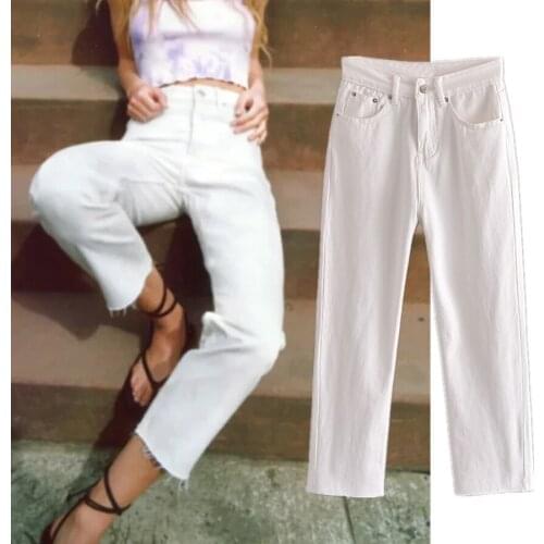 Jenny&Dave Boyfriend Jeans England Style High Street Vintage Mom Jeans Woman High Waist Jeans Solid White Burrs Jeans For Women