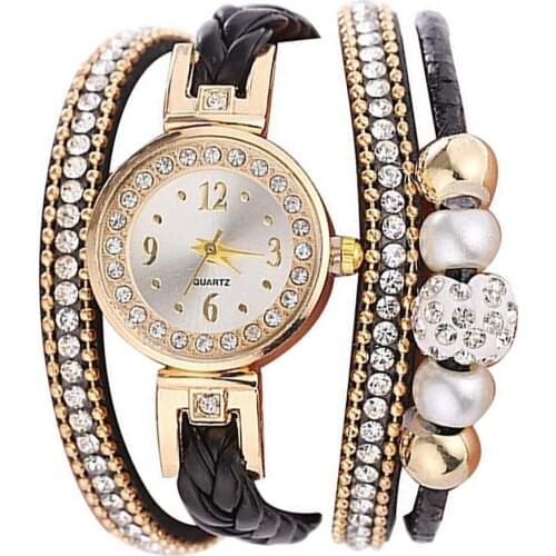 Women Multi-layer Rhinestone Bead Decor Bracelet Watch Numbers Button Multi Layer Bracelet Quartz Watch Women Watches
