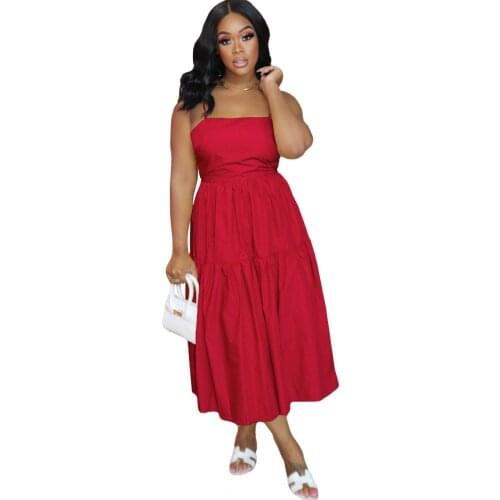 Womens Halter Vest Dress 2021 Summer New Backless Pure Color Versatile Sleeveless Sexy Dress Beach Resort Fashion Red Vestidos