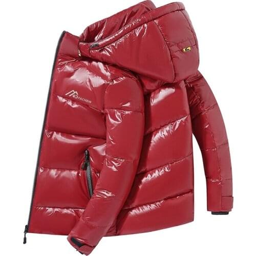 Winter Mens Jacket Windproof Thick Warm And Windproof Hooded Jacket Casual White Duck Down couples Bright jacket