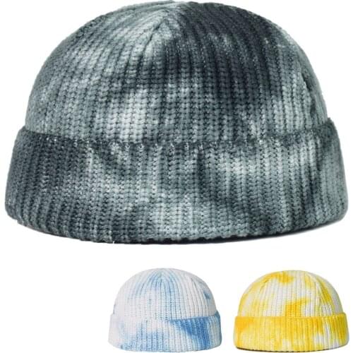 Winter tie-dyed wool knitted hat casual fashion warm wool blended soft hat no brim hat trend hat men and women 2020
