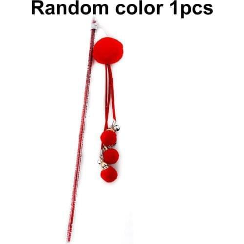 1PC Cat Bell Wand Funny Kitten Teaser Stick Cat Interactive Toy Pom Pom Cat Wand Kitten Teaser Toy Pet Supply Random Color