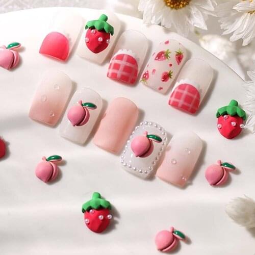 10PCS Fruit Nail Art Jewelry Three-dimensional Peach Strawberry Pendant Nail Ornament Charm DIY Nail Decoration Manicure tool