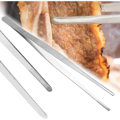 30cm/12'' Stainless Steel Food Tongs Straight Tweezers Food Meat Clips Multi For Model Craft Making Kitchen BBQ Picnic Tool