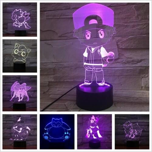 3D Lamp Pikachu Pokemon LED Night Light Ash Ketchum Jigglypuff Snorlax Mimikyu Arcanine Cartoon Decoration Kids Bedroom Lights