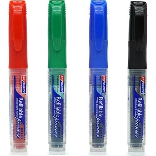 4pcs/set Erasable Whiteboard Pen Marker Set Ink Repeated Filling Metal Glass Ceramic Drawing Stationery Office School Supply