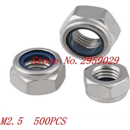 500pcs/lot DIN985 M2.5 Stainless Steel A2 Nylon Lock Nut