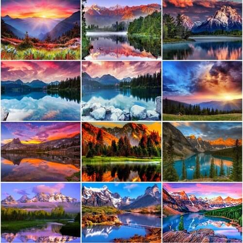 Evershine 5D DIY Diamond Painting Full Square Mountain Diamond Embroidery Lake Picture Of Rhinestone Landscape Wall Decor