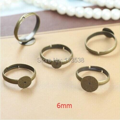 Free shipping 100Pcs 6MM Brass Pad Ring Base, Ring Base Finding, Adjustable Ring Base, antique bronze plated jewelry findings