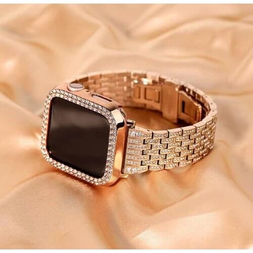 Stainless Metal Wristband Strap for IWatch Apple Watch Watchband 38/40mm 42/44mm Series 6 5 4 Steel Wrist Strap Bracelet Diamond