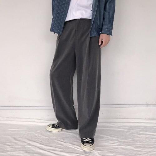 Mens Loose Leisure Cotton Casual Pants Tide Wide Leg Pants Black Trousers Active Elastic Hip Hop Suit Pants Grey Sweatpants
