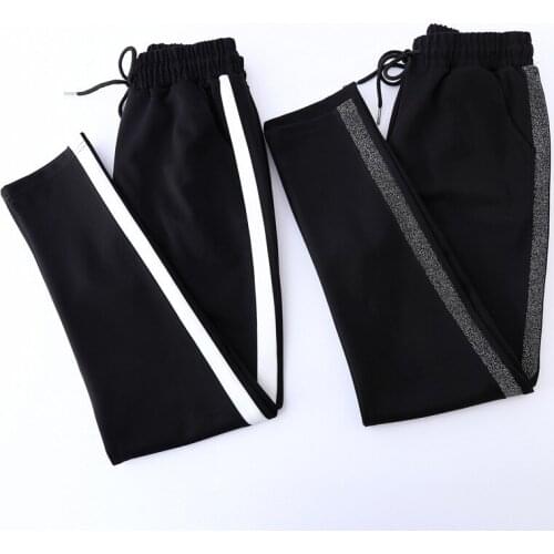 Black Striped Pants Women Casual Harem Pants For Women Pantalon Elastic Waist Mujer Trousers Female Ankle Length Trousers