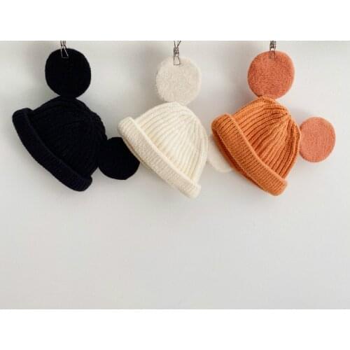 9041 Baby Hat New Cartoon Solid Color Knitted Hat In Autumn And Winter 2021 Big Ear Wool Hat 0-4Year Baby Boys Girls Hat